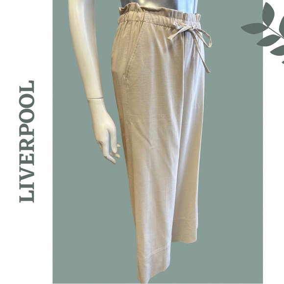 LIVERPOOL PULL ON TIE WAIST WIDE LEG ANKLE Pant Elastoc Waist Tan Size XS - Picture 3 of 8